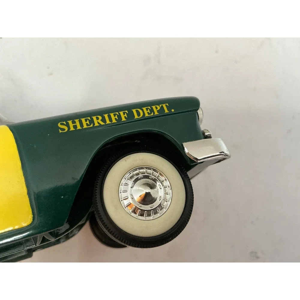 Vintage Sheriff Department Patrol Wagon Green Yellow 7.5 Inch Toy Car